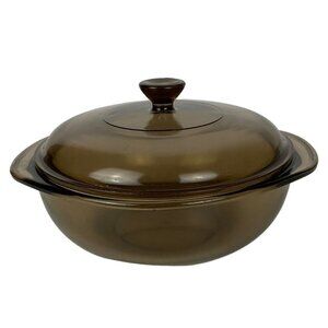 Corning Vision Pyrex 1.5L Round Casserole Dish Amber Glass 023 623 Vintage 70s